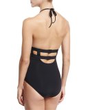 Active Cutout Halter Maillot, Black