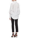 Pouf-Sleeve French-Cuff Blouse, White