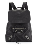 Metallic Edge Nickel Goatskin Backpack, Black