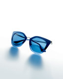 Monochromatic Metal-Trim Geometric Cat-Eye Sunglasses, Blue