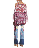 Patchwork Floral Denim Jeans, Light Blue