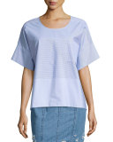 Amos Striped Poplin Pullover Shirt, Blue/White