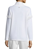 Fringe-Trim Turtleneck Sweater, Off White