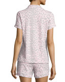 Animal-Print Short Pajama Set, Pink/Gray