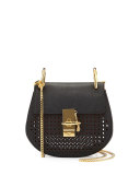 Drew Perforated Mini Shoulder Bag, Black