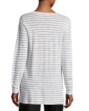 Long-Sleeve Thin-Striped Linen Tunic