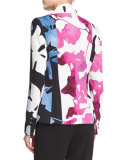 Orchid-Print One-Button Jacket, Off White