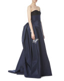 Butterfly-Appliqué Strapless Gown, Navy/Black