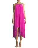 Sleeveless Halter-Neck Silk Fringed Dress