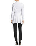Flared-Hem Long-Sleeve Blouse, White