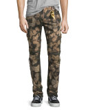 Dirty Metallic Bleach-Wash Moto Jeans, Bronze