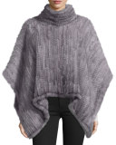 Knit Mink Fur Poncho, Gray