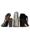 Metallic Leather Chunky-Heel Bootie, Platinum