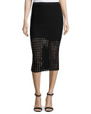 Jacquard Eyelet Midi Skirt, Black