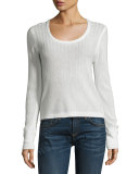 Estelle Herringbone Cashmere Scoop-Neck Sweater, Ivory