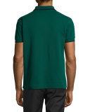 Short-Sleeve Polo Shirt w/Contrast Piping, Dark Viridian