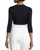 3/4-Sleeve Cashmere/Silk Knit Bolero Cardigan, Navy