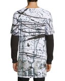 Splatter-Print Long-Sleeve T-Shirt, White/Black
