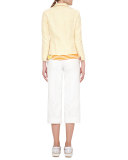 Striped Short-Sleeve Silk Blouse, Cream/Marigold/Sun