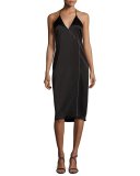 Sleeveless Strappy Satin Cocktail Dress, Black