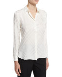 Tonal Check Silk Shirt, White