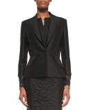 Floral-Lace Cuff Jacket, Black