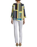 Bateau-Neck Striped Silk Blouse, Multi