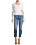 Rose Garden Embroidered Boyfriend Jeans, Blue