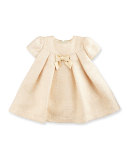 Cap-Sleeve Pleated Metallic Jacquard Dress, Gold, Size 6-18 Months