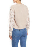 Floral Mesh Pullover Sweater, Powder