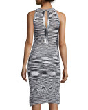 Josie Sleeveless Fitted Sweater Dress, Black/White