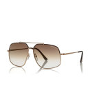 Shiny Metal Aviator Sunglasses, Rose Golden/Havana