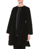 Textured Zip-Front Long Coat, Black