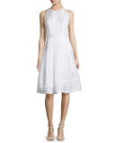 Sleeveless Pleated Fit & Flare Dress, White  