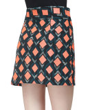 Diamond-Print A-Line Mini Skirt, Multi Colors