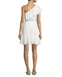 One-Shoulder Tiered Gauze Dress, White