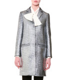 Metallic Basketweave Topper Coat, Silver