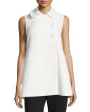 Tiered Three-Button Long Vest, White