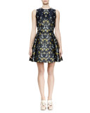 Sleeveless Fit-&-Flare Floral-Print Dress, Navy