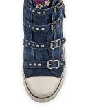 Virtu Embroidered Denim High-Top Sneaker, Blue