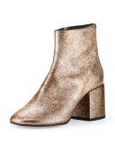 Metallic Leather Chunky-Heel Bootie, Copper
