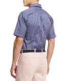 NanoLuxe Tattersall Short-Sleeve Sport Shirt, Navy