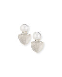 Pearl Button & Carved Drop Earrings, White