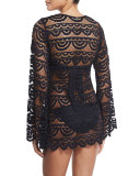 Noah Crocheted Tunic Coverup, Black/Gold