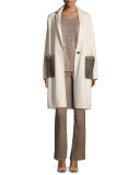 Ellington Boxy Mink-Trimmed Cashmere Coat, Ecru