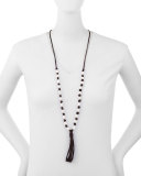 Long Beaded Tassel Pendant Necklace, Brown/White