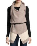 Ligere Colorblock Belted Wool Vest