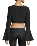 Bell-Sleeve Crop Top, Black