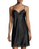 Lace-Trimmed Silk Chemise, Ivory/Black