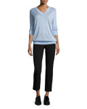 3/4-Sleeve V-Neck Sweater, Chambray